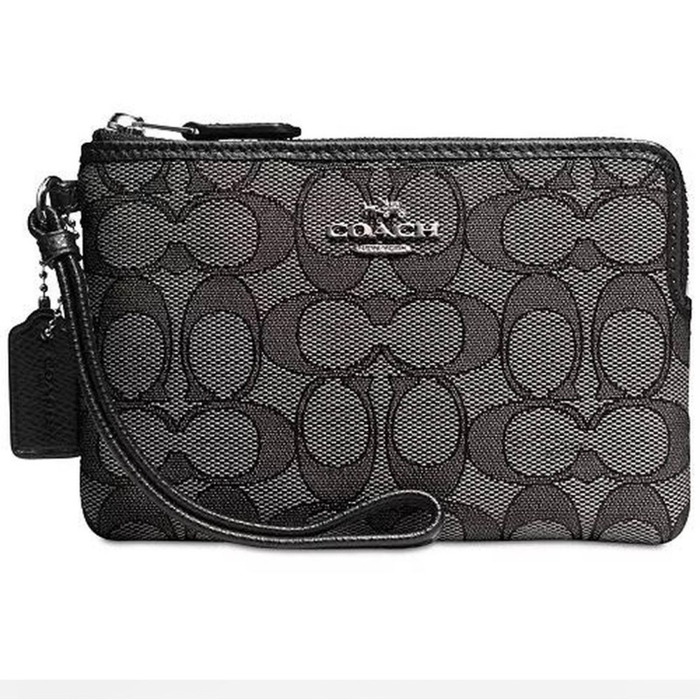 Coach Signature C Y2K Black & Gray Jacquard Wristlet